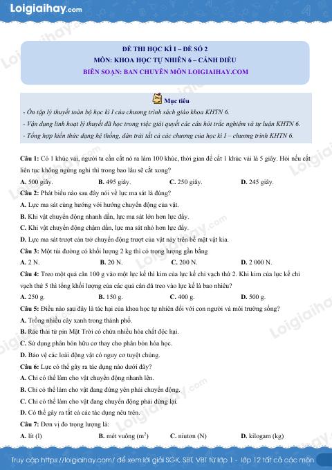 Đề thi học kì 1 KHTN 6 - Cánh diều - Đề số 3